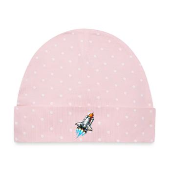 Raumschiff Raumrakete - Baby Premium Organic Mütze - Rosa/Weiße Punkte - Vorne