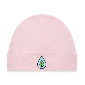 Wassertropfen Blatt Öko - Baby Premium Organic Mütze - Rosa/Weiße Punkte - Vorne