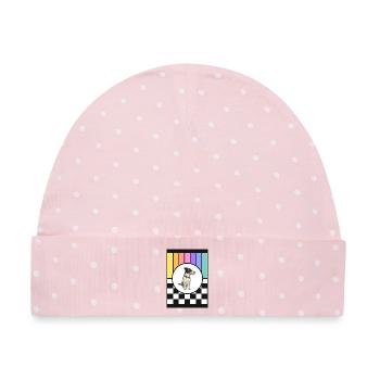 Hund im Regenbogenrahmen - Baby Premium Organic Mütze - Rosa/Weiße Punkte - Vorne