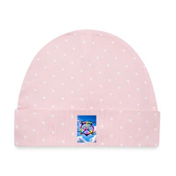 Friedensstifter Regenbogen-LED-Ring - Baby Premium Organic Mütze - Rosa/Weiße Punkte - Vorne