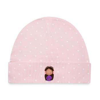 Zuhörendes Mädchen mit pinken Kopfhörern - Baby Premium Organic Mütze - Rosa/Weiße Punkte - Vorne
