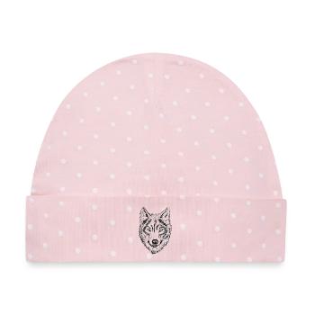 Wolfenkopf Linienzeichnung - Baby Premium Organic Mütze - Rosa/Weiße Punkte - Vorne