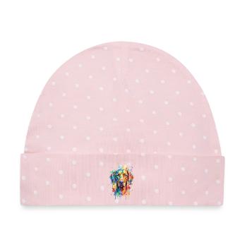Regenbogen-Wasserfarben Hund - Baby Premium Organic Mütze - Rosa/Weiße Punkte - Vorne