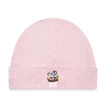 Ich sitz das aus – Lustiger Koala auf einem Ast - Baby Premium Organic Mütze - Rosa/Weiße Punkte - Vorne