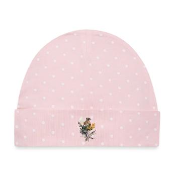 Farbenfroher Bussard | Aquarell Art Stil - Baby Premium Organic Mütze - Rosa/Weiße Punkte - Vorne