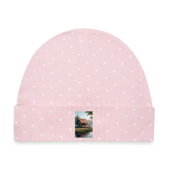 Charmante Hütte am See - Baby Premium Organic Mütze - Rosa/Weiße Punkte - Vorne