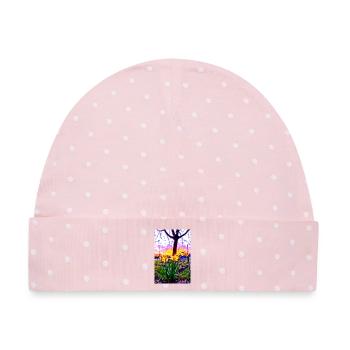 Narzissen im Sonnenuntergang - Baby Premium Organic Mütze - Rosa/Weiße Punkte - Vorne