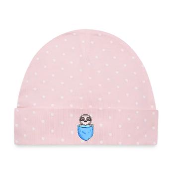 Lustiges Faultier Design - Baby Premium Organic Mütze - Rosa/Weiße Punkte - Vorne
