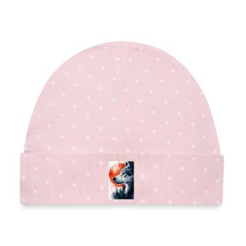 Illustration eines Wolfes - Baby Premium Organic Mütze - Rosa/Weiße Punkte - Vorne