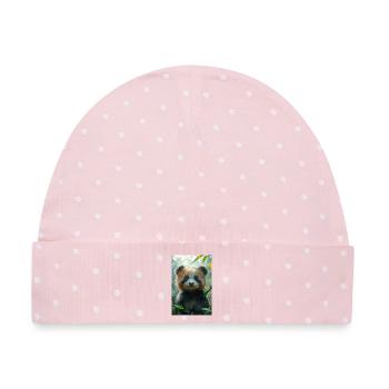 Illustration eines Pandas - Baby Premium Organic Mütze - Rosa/Weiße Punkte - Vorne