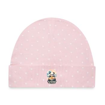 Panda Ramen Great Wave Japan - Baby Premium Organic Mütze - Rosa/Weiße Punkte - Vorne