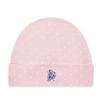 Wandernder Hüter mit Stab und Kapuze - Baby Premium Organic Mütze - Rosa/Weiße Punkte - Vorne