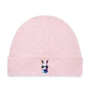Schneehase Polarhase Albino Kaninchen Weißer Hase - Baby Premium Organic Mütze - Rosa/Weiße Punkte - Vorne