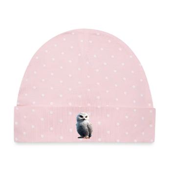 Schneeeule Weiße Eule Kauz Uhu Owl Schnee Eulen - Baby Premium Organic Mütze - Rosa/Weiße Punkte - Vorne