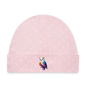 Schneeeule Weiße Eule Kauz Uhu Owl Schnee Eulen - Baby Premium Organic Mütze - Rosa/Weiße Punkte - Vorne