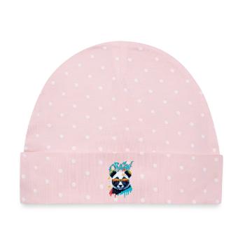 Neon-Panda mit Sonnenbrille Splash-Art - Baby Premium Organic Mütze - Rosa/Weiße Punkte - Vorne