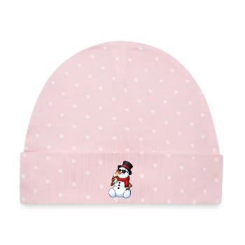 Schneemann mit Latte Macchiato - Baby Premium Organic Mütze - Rosa/Weiße Punkte - Vorne