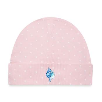 Blaue Muschel Wasserfarbenbild - Baby Premium Organic Mütze - Rosa/Weiße Punkte - Vorne