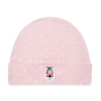Lustiger Hamster mit rosa Donuts und Schleife - Baby Premium Organic Mütze - Rosa/Weiße Punkte - Vorne