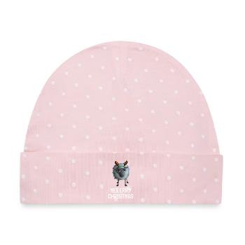 Meeerry Christmas Schaf - Mit Rentiergeweih - Baby Premium Organic Mütze - Rosa/Weiße Punkte - Vorne