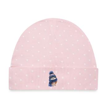 Wintervogel mit Schal - Baby Premium Organic Mütze - Rosa/Weiße Punkte - Vorne