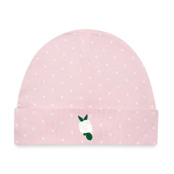 Weiße Rose mit grünen Blättern - Baby Premium Organic Mütze - Rosa/Weiße Punkte - Vorne