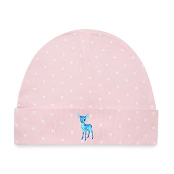 Blauer Low-Poly Hirsch - Baby Premium Organic Mütze - Rosa/Weiße Punkte - Vorne