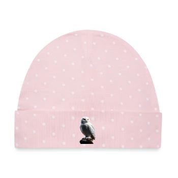Schneeeule Weiße Eule Kauz Uhu Owl Schnee Eulen - Baby Premium Organic Mütze - Rosa/Weiße Punkte - Vorne
