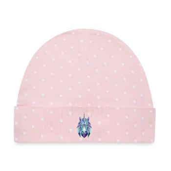 Einhorn Polygon Lila Türkis - Baby Premium Organic Mütze - Rosa/Weiße Punkte - Vorne