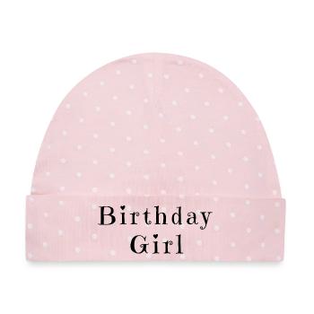 Birthday Girl – Celebration Design - Baby Premium Organic Mütze - Rosa/Weiße Punkte - Vorne