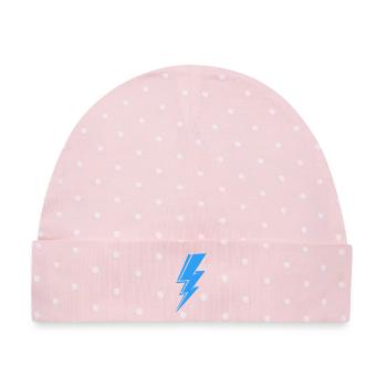 Beleuchtung in modernem Blau - Baby Premium Organic Mütze - Rosa/Weiße Punkte - Vorne