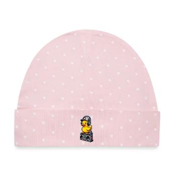 DJ-Ente mit Kopfhörern - Baby Premium Organic Mütze - Rosa/Weiße Punkte - Vorne