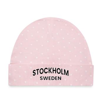 Stockholm – Schweden Textgestaltung - Baby Premium Organic Mütze - Rosa/Weiße Punkte - Vorne