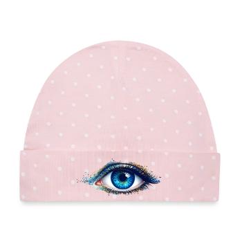 Blaues Auge Farbenspiel - Baby Premium Organic Mütze - Rosa/Weiße Punkte - Vorne