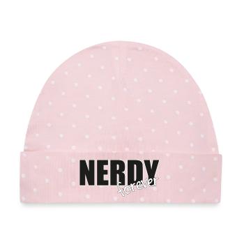 NERDY forever - Logo Black/White - Baby Premium Organic Mütze - Rosa/Weiße Punkte - Vorne