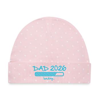 Papa 2026 lädt Schwangerschaft Verkündung Baby - Baby Premium Organic Mütze - Rosa/Weiße Punkte - Vorne