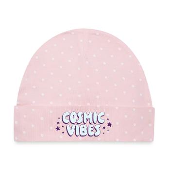 Cosmic Vibes Schriftzug - Baby Premium Organic Mütze - Rosa/Weiße Punkte - Vorne
