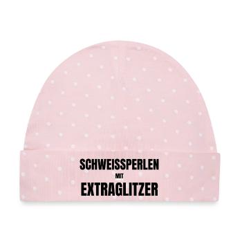 Schweißperlen mit Extraglitzer - Baby Premium Organic Mütze - Rosa/Weiße Punkte - Vorne