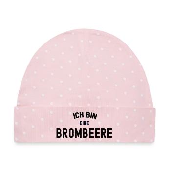 ICH BIN EINE BROMBEERE lila Karneval Kostüm Beere - Baby Premium Organic Mütze - Rosa/Weiße Punkte - Vorne