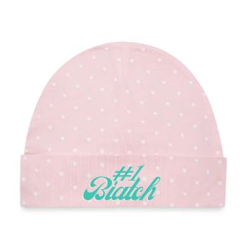 #1 Biatch [Türkis] - Baby Premium Organic Mütze - Rosa/Weiße Punkte - Vorne