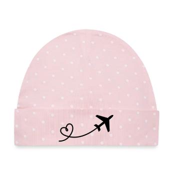 Flugzeug mit Herz - Baby Premium Organic Mütze - Rosa/Weiße Punkte - Vorne