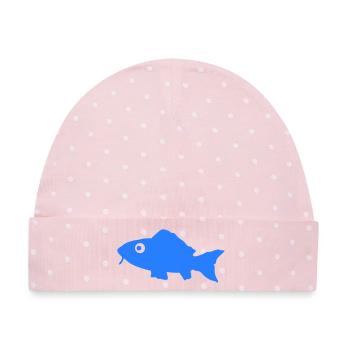 Blauer Fisch Silhouette - Baby Premium Organic Mütze - Rosa/Weiße Punkte - Vorne