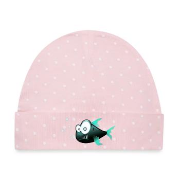 Fisch mit Zähnen Comic Hai - Baby Premium Organic Mütze - Rosa/Weiße Punkte - Vorne