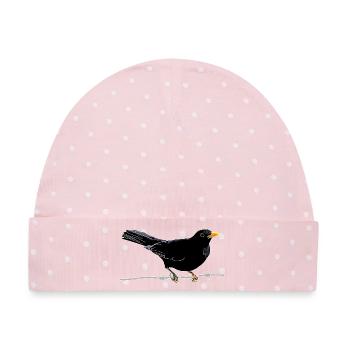 Amsel auf Drahtsitz Naturmotiv - Baby Premium Organic Mütze - Rosa/Weiße Punkte - Vorne
