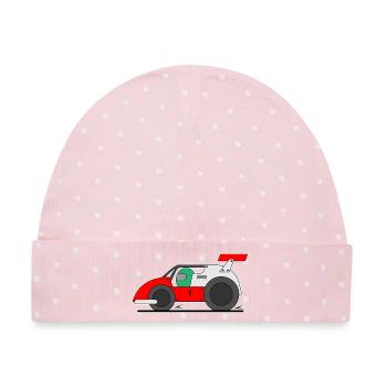 Rennauto, Racing, Auto für Kinder - Baby Premium Organic Mütze - Rosa/Weiße Punkte - Vorne
