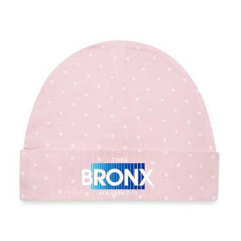 Bronx Skyline Text in blauem Verlauf - Baby Premium Organic Mütze - Rosa/Weiße Punkte - Vorne