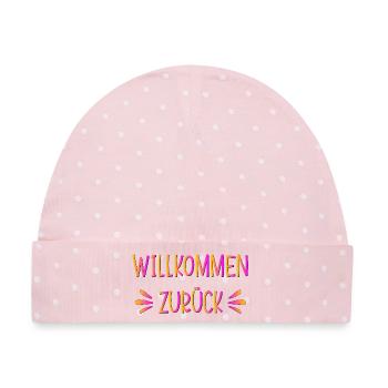Rückkehr - Willkommen zurück - Baby Premium Organic Mütze - Rosa/Weiße Punkte - Vorne