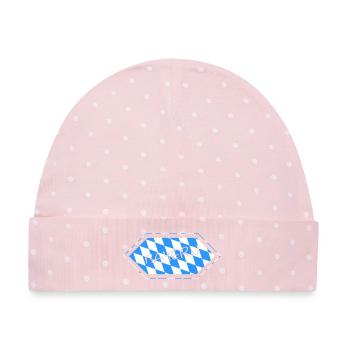 Bayern Blauweiß Karo Muster - Baby Premium Organic Mütze - Rosa/Weiße Punkte - Vorne