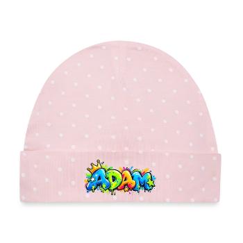 Nennen Sie Adam Graffiti Fluo: das Geschenk, das umhaut! - Baby Premium Organic Mütze - Rosa/Weiße Punkte - Vorne