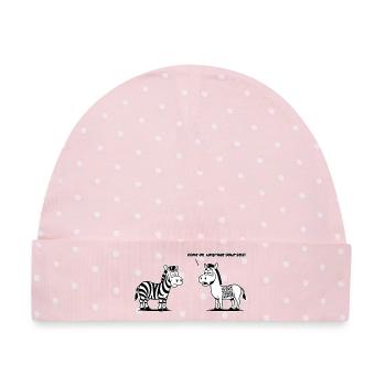 Lustiges Zebra mit QR-Code-Upgrade - Baby Premium Organic Mütze - Rosa/Weiße Punkte - Vorne